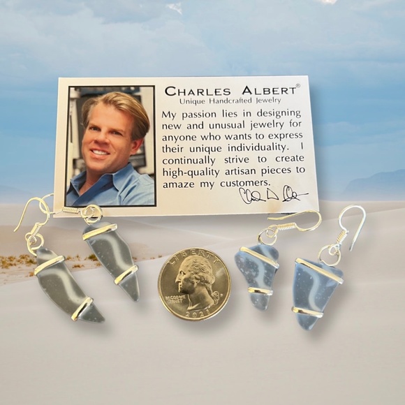 Carolina Blue Pompano Beach Glass Freeform Pierced Earrings - Picture 4 of 4